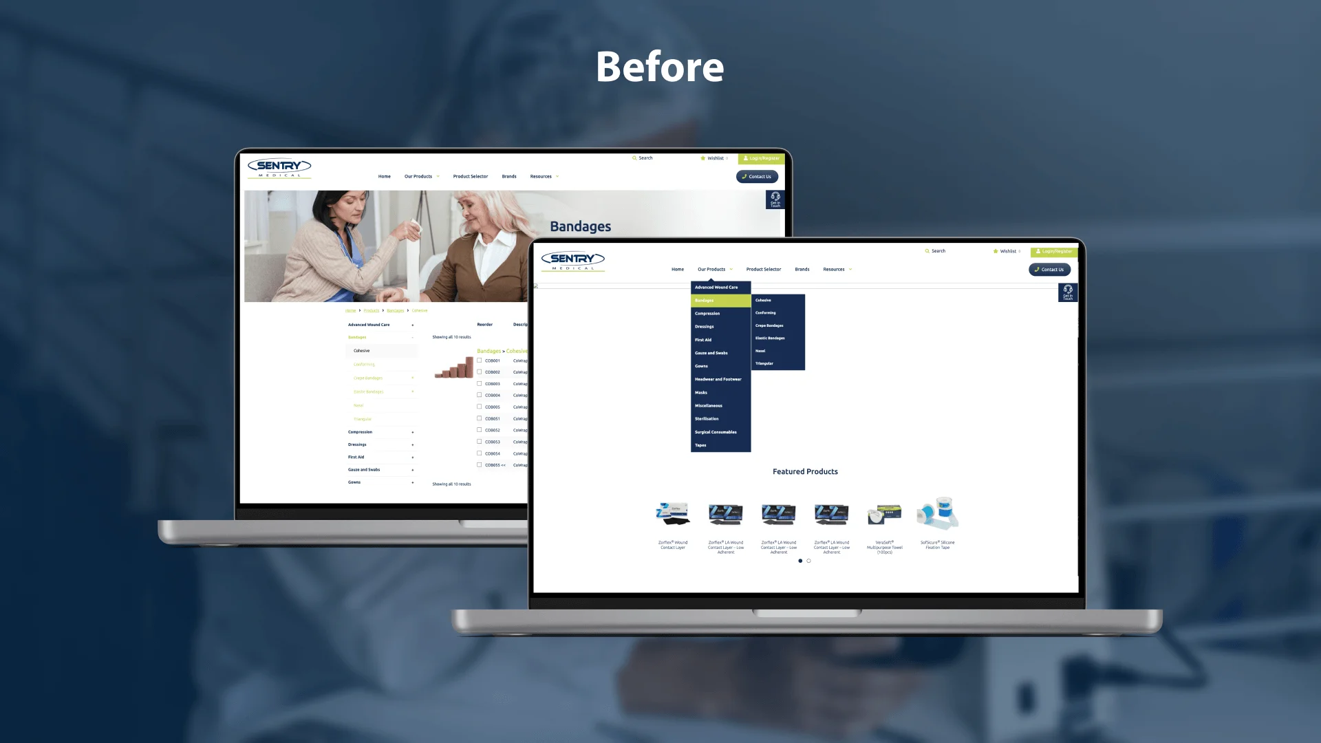 Sentry Medical Website Before Comparison